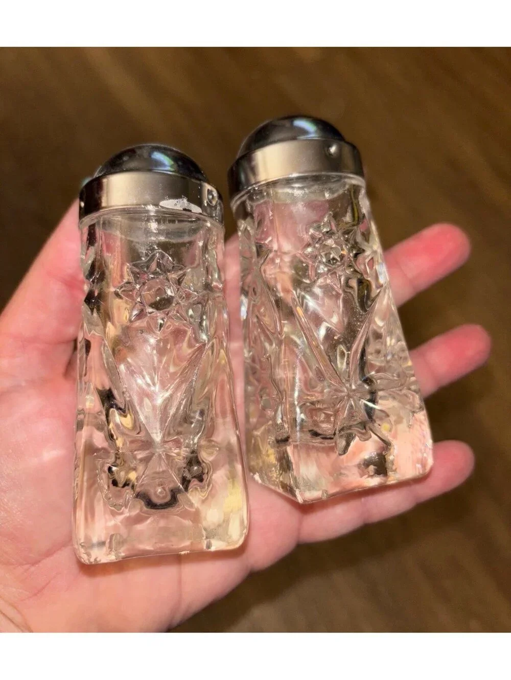 Vintage Clear Glass Starburst Salt Pepper Shakers Pressed